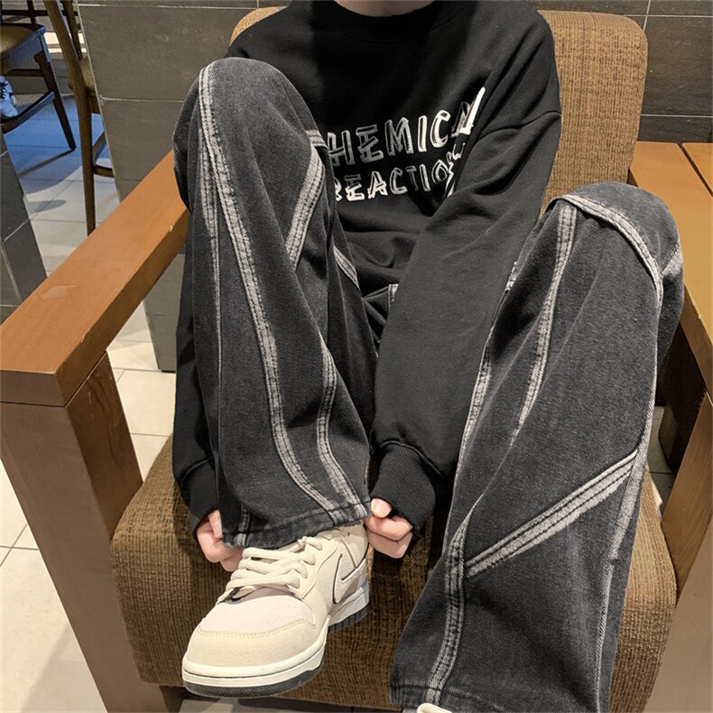欧美高街vibe风裤子男春秋ins潮牌美式复古扎染牛仔裤 K5212-P45图片