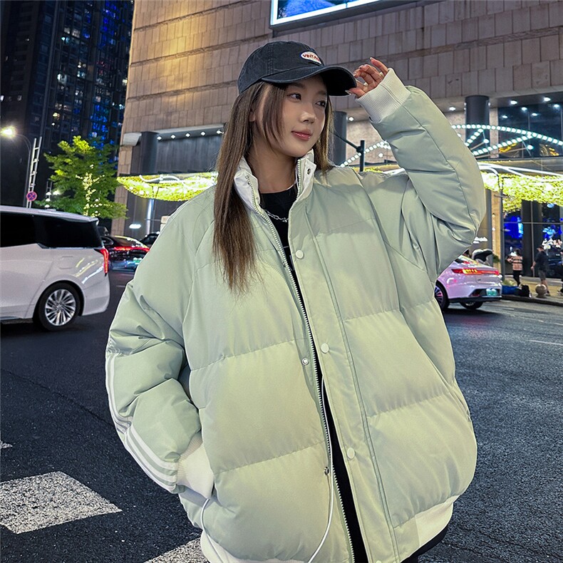 港风夜景情侣时尚宽松袖边三条杠立领棉衣MY2288特批75控128,男装棉衣,电商A247