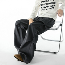 25褶皱拖地微喇叭西裤美式高街cleanfit休闲裤子504-K259-P40控68，男装西裤，星座504