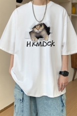 图案已注册夏季新款可爱小猫印花短袖T恤男潮半袖打底衫D002/P25，男装T恤，电商B209