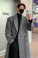 网图金属飞机扣毛呢大衣男高级感痞帅风衣呢子外套310A-H958-P75，男装风衣，四季星座310A