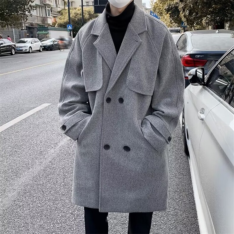 毛呢外套男韩版潮流痞帅个性中长款秋冬2023新款ins风衣W5557-P70图片