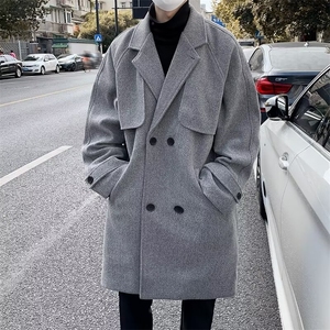 毛呢外套男韩版潮流痞帅个性中长款秋冬2023新款ins风衣W5557-P70