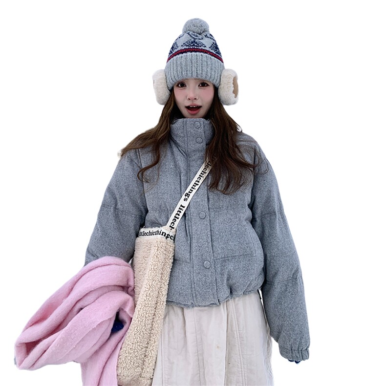 灰色立领短款羽绒服女冬季2024新款韩系宽松休闲保暖90白鸭绒外套,女装羽绒服,辉之琳