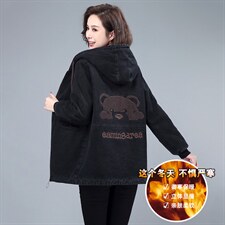 2025冬季新款时尚小熊刺绣加绒保暖牛仔棉衣女短款修身显瘦外套，女装棉衣/棉服，衣之秀