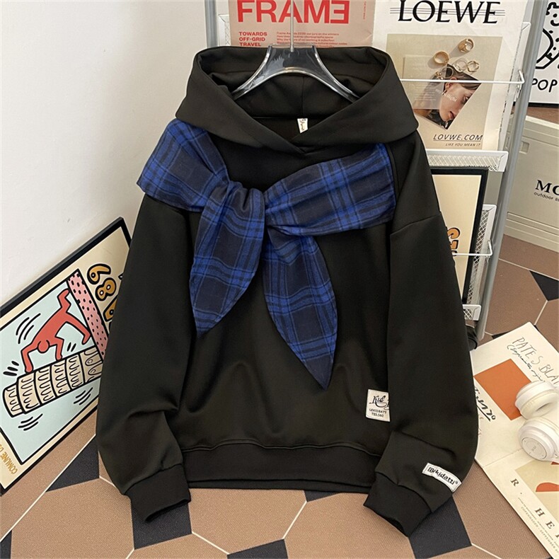 美式复古蝴蝶结绑带连帽卫衣男女秋冬宽松慵懒风上衣潮WY0233图片