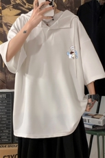 LD54239-P45连帽短袖t恤男大码胖子带帽五分袖中袖海报风，男装T恤，电商A040