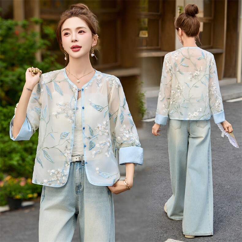 新中式外套女夏季2025新款高级感洋气时尚国风气质刺绣防晒服上衣,女装防晒衣,布芭啦