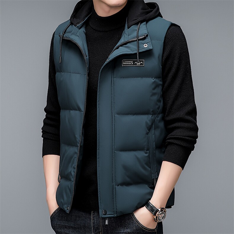 冬季新款男士中年商务休闲羽绒马甲男装保暖背心可脱卸连帽外套，男装背心/马甲，电商B212（原钱塘6029）