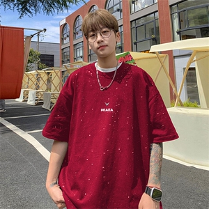可48小时发货支持抖音得物来样二开 美式满天星亮片短袖T恤MTX697图片