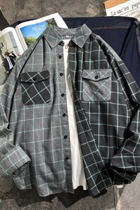 格子衬衫男韩版潮流休闲长袖外套宽松百搭衬衣潮DF62T图片
