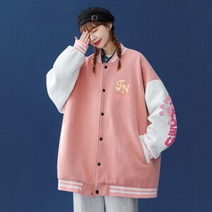 2022春季新品韩版JN印花宽松夹克情侣棒球服外套 G93 P65控88图片