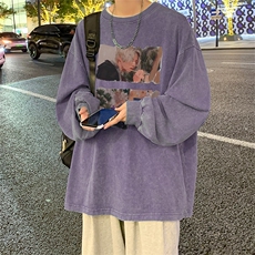直播品质重磅纯棉美式蜡染水洗做旧潮牌宽松长袖t恤CT299特P38，男装T恤，电商A486