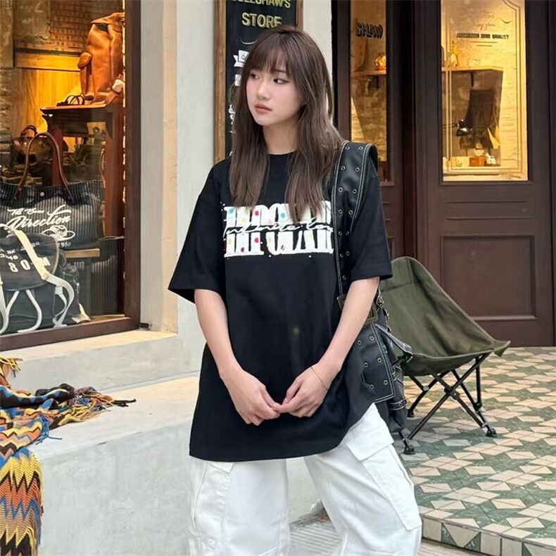 万针全刺绣工艺抖音得物高品质260克重磅纯棉双纱美式高街短袖T恤,男装T恤,电商A486