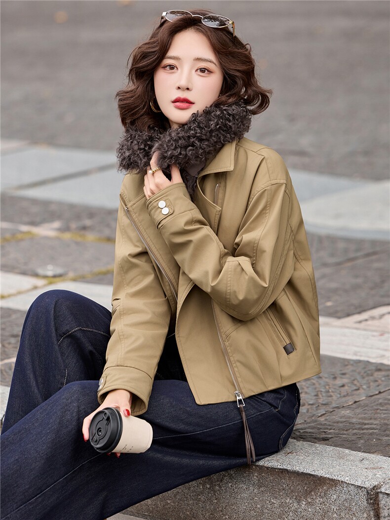 欧货2025冬羊羔毛毛领加厚保暖90白鸭绒羽绒服女,女装棉衣/棉服,玖莱伊