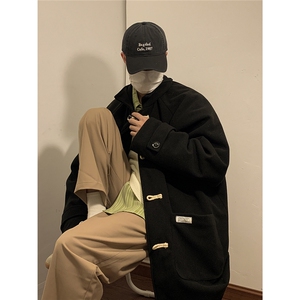 1港风牛角扣加棉呢大衣可拆卸帽大码M-5XL外套男FY8716P138控188图片