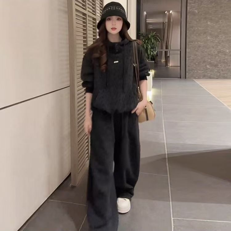 1506A/G2950/P79时尚套装女冬季新款洋气豹纹连帽卫衣阔腿裤休闲,男装休闲套装,星座1506A