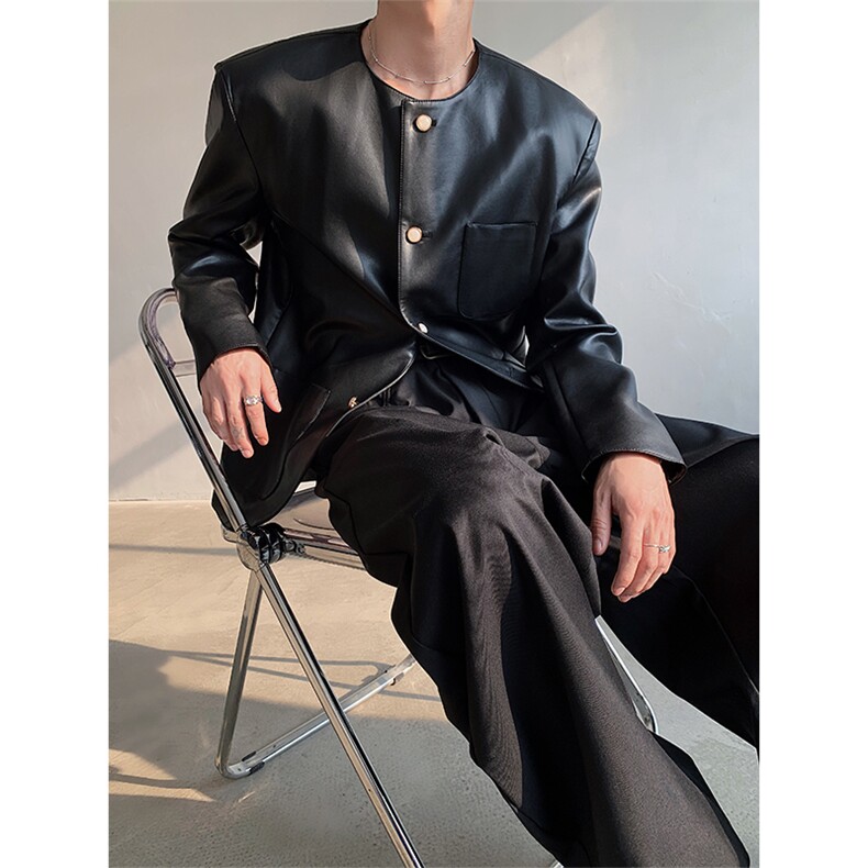 现货！25春季男士pu珍珠扣修身皮衣外套XZ85-P128,男装西服,电商B288