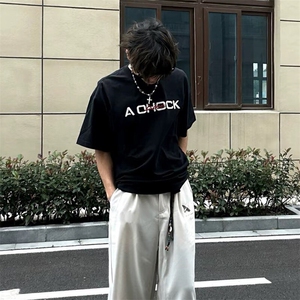 万针全刺绣工艺 高品质260克双纱纯棉美式高街短袖T恤 特P33图片