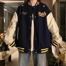 美式复古拼接刺绣字母棒球服春秋季新款宽松韩版学生百搭外套女潮，女装短外套，星座506A