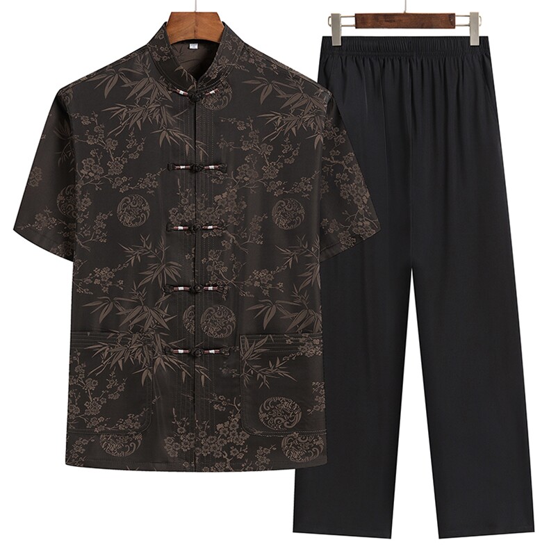夏季唐装男士休闲短袖套装风爸爸装爷爷装汉服SFT9787-P98图片