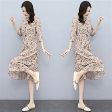 2022春装时尚简约大气优雅收腰显瘦休闲修身百搭棉麻连衣裙2207-1，女装连衣裙，欣贝拉