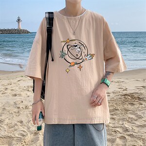 YT26142-P30 亚短袖t恤男大码五分袖男宽松七分袖 港风模特图片