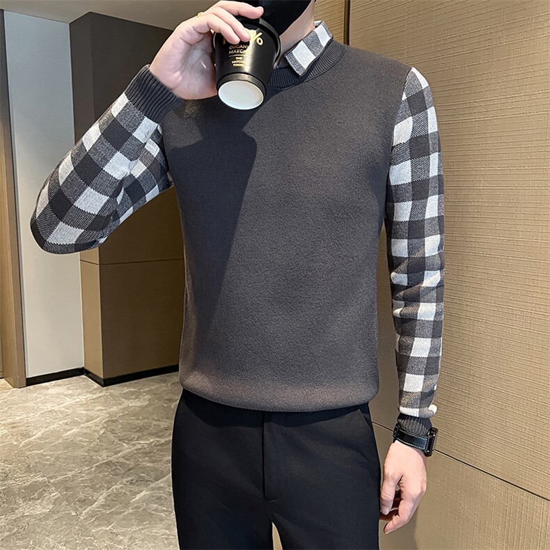 店主风秋冬新款小伙加厚假二件针织毛衣男301A-1/M65/P75控95,男装针织衫/毛衣,星座301A-1