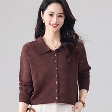春夏新款长袖针织开衫女装纯色POLO领气质宽松百搭防晒上衣，女装针织衫/毛衣，秋虹羊绒