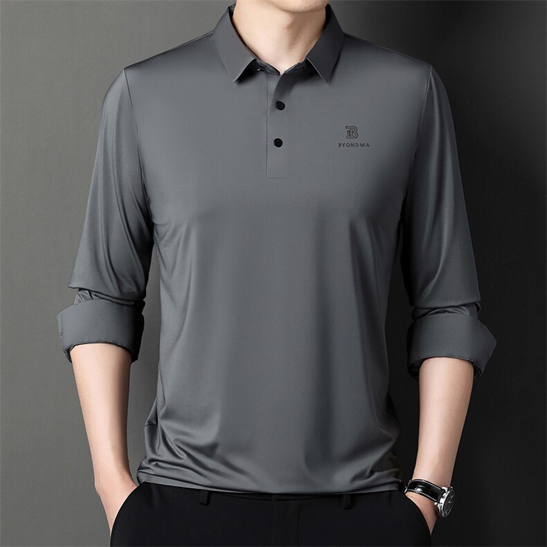 长袖T恤男翻领纯色上衣服春季新款中年男士商务休闲体恤衫,男装T恤,电商B212（原钱塘6029）