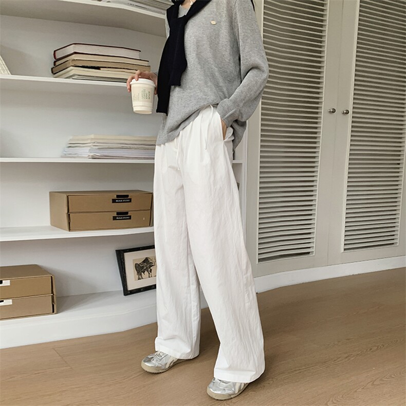 2025春装新款高腰显瘦直筒阔腿裤，女装休闲裤，欧米莱
