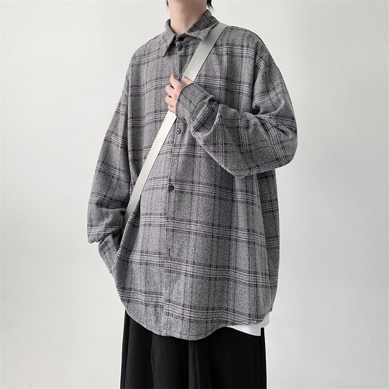 宽松格子衬衫男长袖衬衣KD622-P30,男装衬衫,电商D312-1
