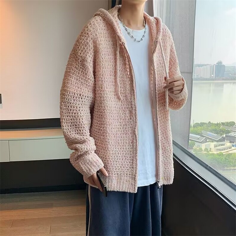 高级感开衫毛衣男ins高街连帽镂空针织衫夏季薄款防晒情侣装外,男装防晒衣,星座1013