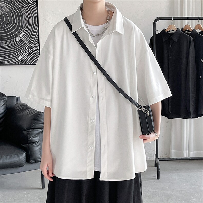 2023夏季新款潮ins痞帅大码男高级感垂感冰丝短袖衬衫C22621-P35,男装衬衫,电商A001