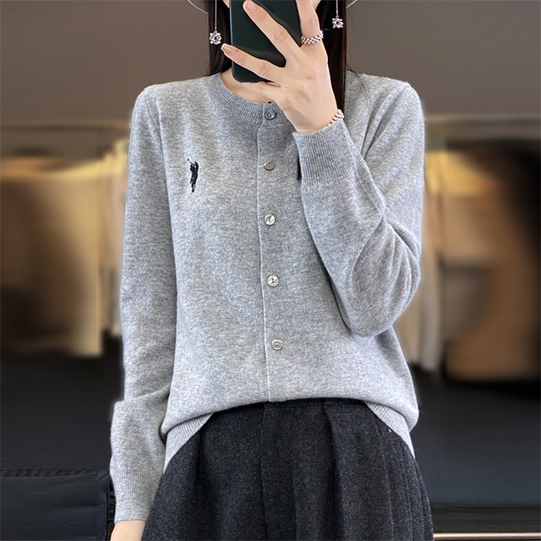 2024秋冬新款羊毛女士圆领纽扣羊毛开衫,女装羊毛衫,润辉羊绒