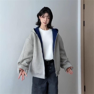 抖音得物高品质二开 26春装美式重磅宽松结构双面连帽卫衣外套W68图片