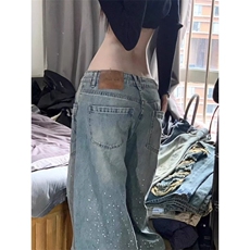 有货DA9161-特批50重工满天星烫钻牛仔裤女2026春季，男装牛仔裤，星座603-2