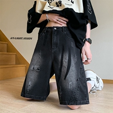 B221美式ins高街暗黑小众百搭牛仔短裤五分裤LK23090-P55控78，男装牛仔裤，电商B221