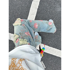 美式高街微喇牛仔裤男款夏季薄款设计感小众直筒乞丐花卉破洞裤子，男装牛仔裤，星座1210-1