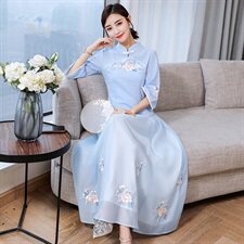 采耳师工作服新中式中国风唐装旗袍套装裤年轻茶馆茶艺师服装定制，女装套装/套裙，卡杰菲