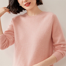 新品加厚女士马鞍肩圆领宽松保暖针织打底衫长袖套头，女装羊绒衫，德尔信羊绒