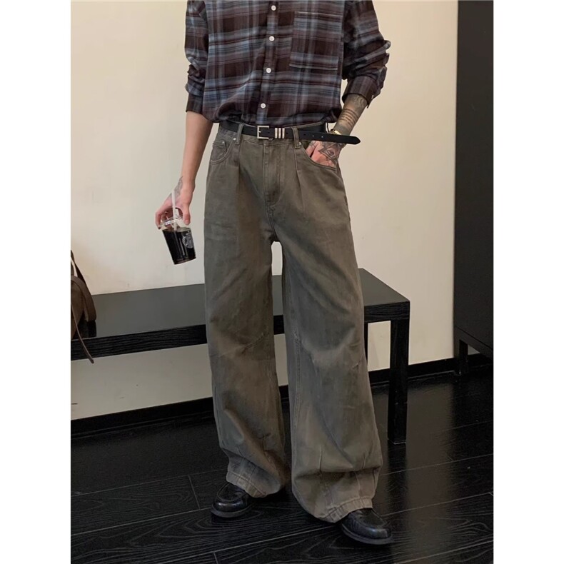 美式阔腿牛仔裤女春秋新款大码胖MM复古垂感宽松百搭直筒拖地裤子，男装牛仔裤，星座506A