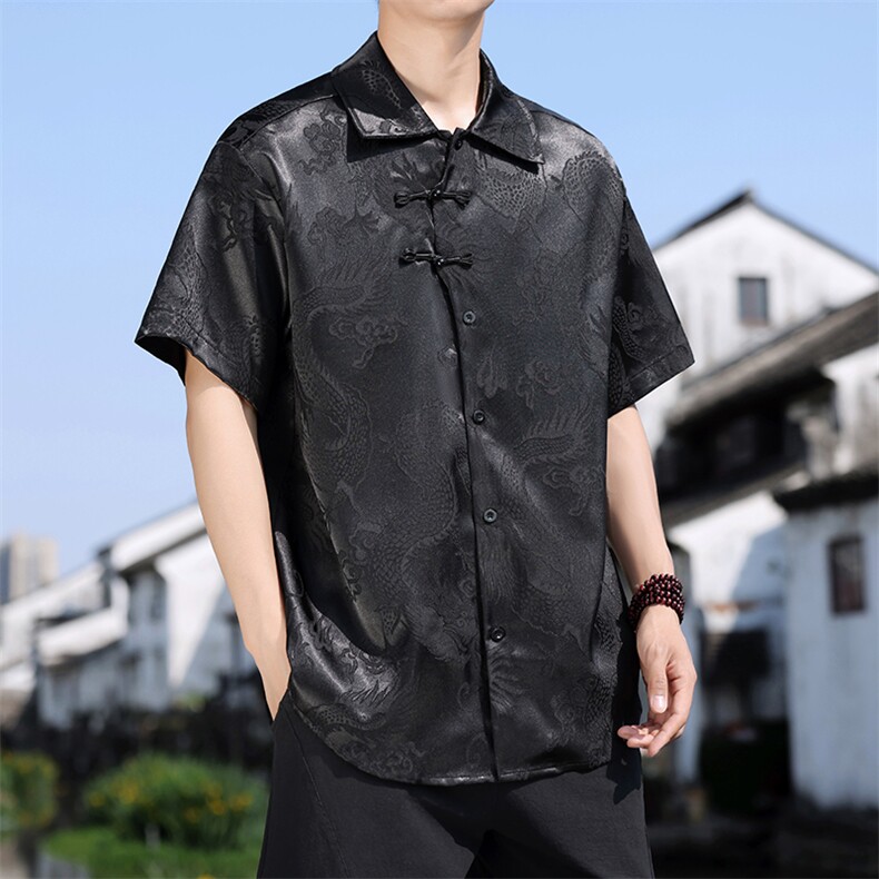 龙纹提花夏季冰丝风衬衫宽松休闲衬衣古风A266-1-CS2501-P35图片