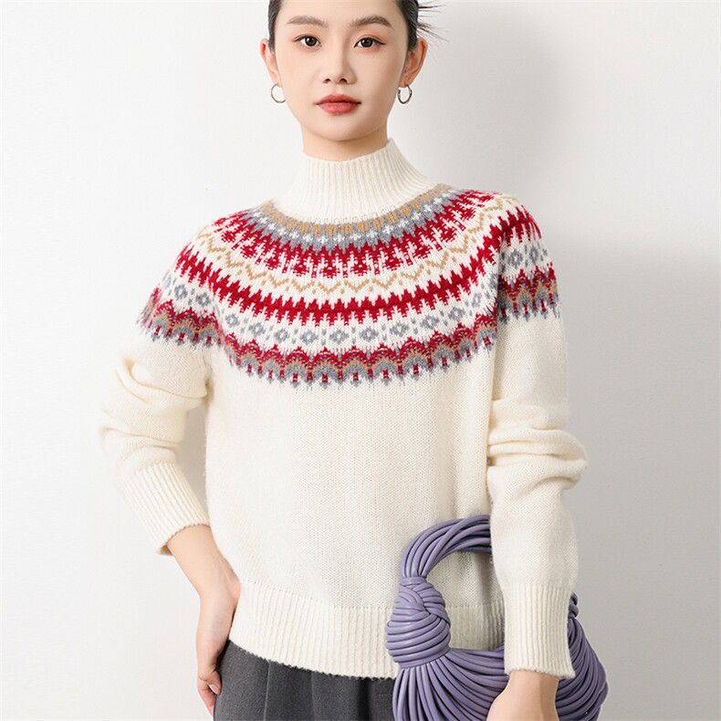 2025年女士秋季一线成衣重工浮雕提花,女装羊毛衫,挚尚羊绒