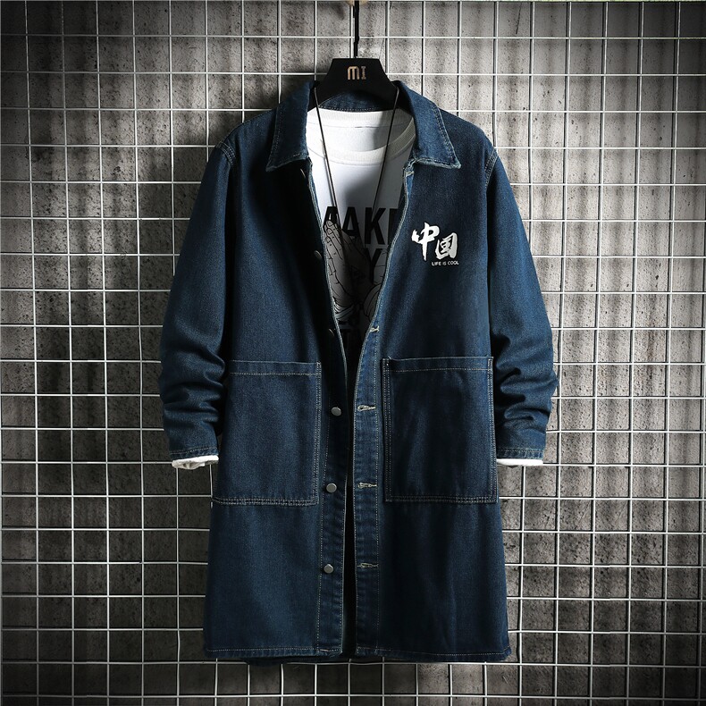 FY647-P78-限价108冬季长款牛仔风衣男士长款潮流大码外套，男装风衣，星座103A