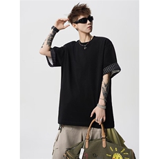 网图港风潮流简约假两件2026短袖t恤夏季大码百搭上衣YY816-P32，男装T恤，电商C216