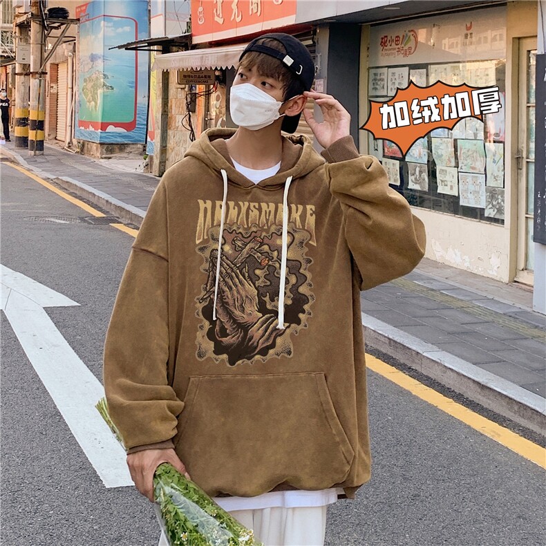 新款秋冬港风宽松连帽套头卫衣X5663-常规P70控88-加绒P80控98,男装卫衣,电商A061-1