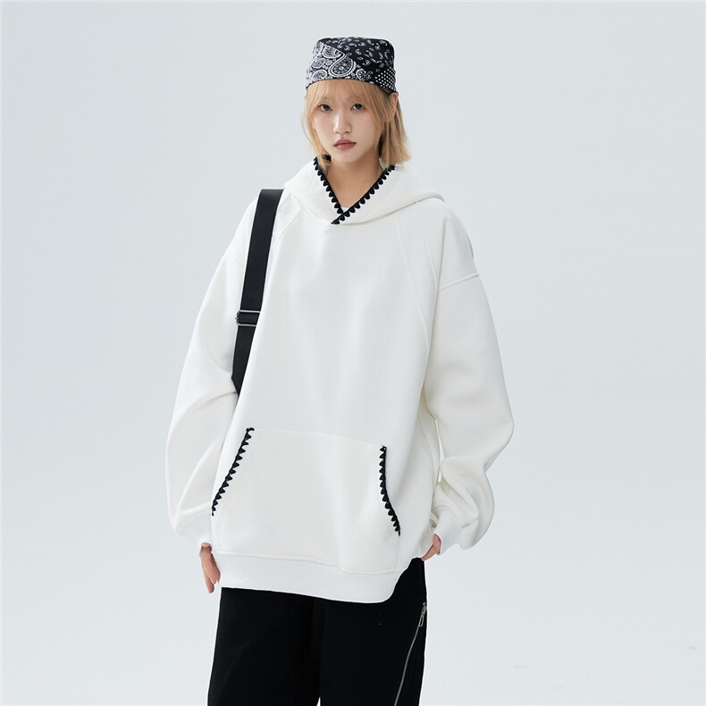 P68WY717420克高品质含59%棉新款连帽花边宽松时尚男女情侣卫衣,男装卫衣,电商A170