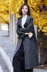 现货主推双面羊毛连帽阔版含天丝羊绒大衣，女装毛呢外套，丝露依尚（原SL）