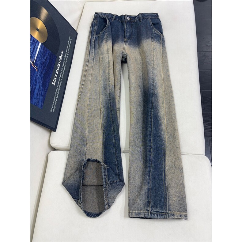 龙叨叨同款 美式ins高街宽松直筒个性牛仔裤 LK25429-特P48控88图片